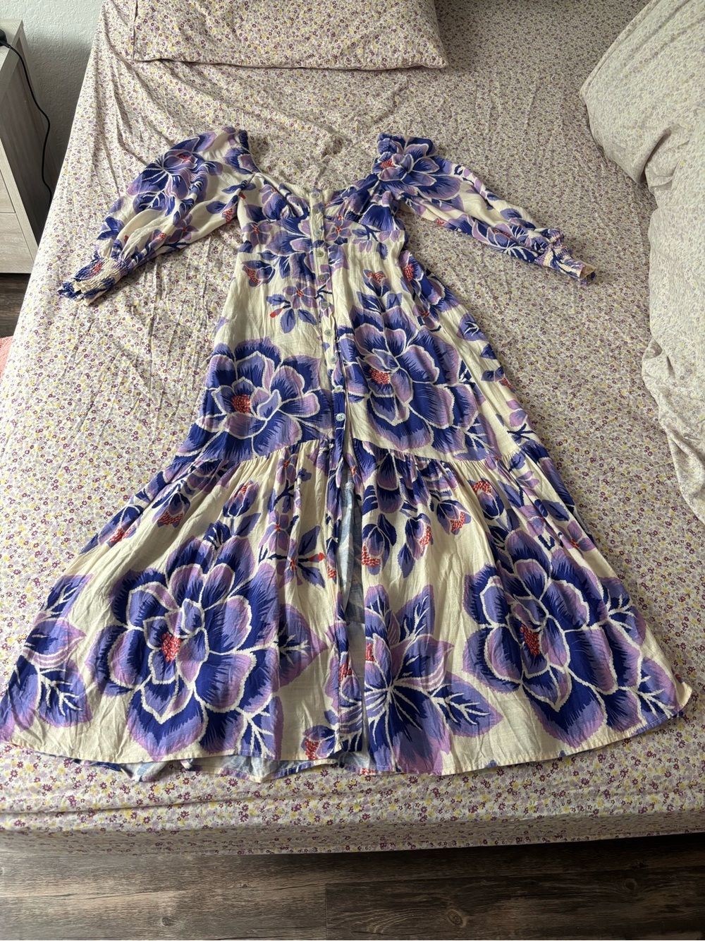 Farm Rio Midi Dress in Cream and Purple